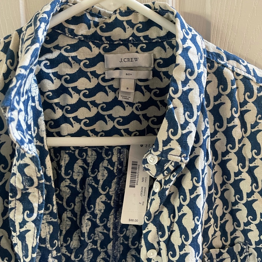 NWT J. Crew Button Down w/Sea Horse Print size 2 - Picture 1 of 2